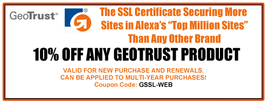10% off Coupon for GeoTrust SSL Certificates - Coupon Code 
is Valid till 5/31/2024 - PROMO CODE: GSSL-WEB